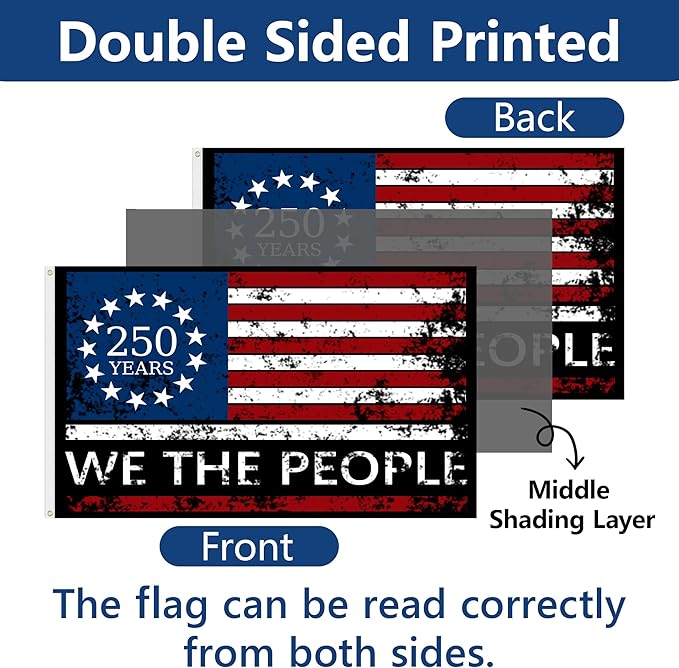 250 Year American Anniversary Flag, 3x5 Ft Double Sided American Flag, 1776-2026 250 Years Outdoor Anniversary Banner Decorations with 2 Brass Grommets (A6)