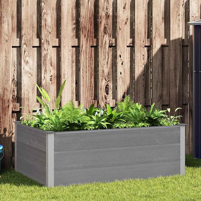 Grey Wood-Plastic Composite Raised Garden Bed 59.1x39.4x21.3 in, Modern Rectangular Planter Box for Flowers Vegetables Herbs, Durable Outdoor Patio Container with Easy