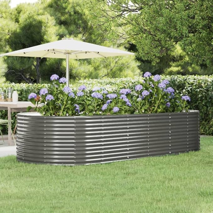Powder-Coated Large Steel Raised Garden Bed – Grey Planter for Fencing Walls, Landscape, Patio & Galvanized Wire Beds