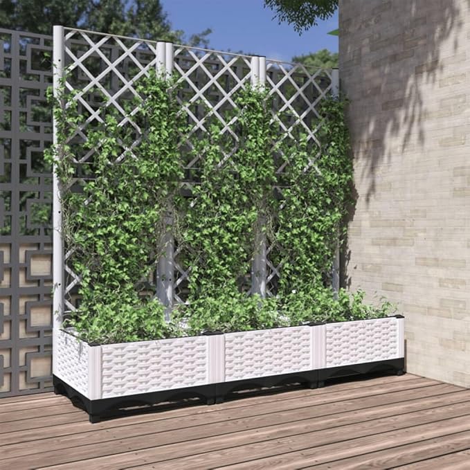 Garden Planter with Trellis White 47.2"x15.7"x47.8" PP Raised Garden Bed Outdoor Elevated Planter Box for Climbing Plants, Durable Polypropylene Material for Tomatoes, Peas, Roses
