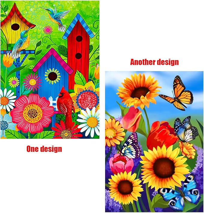 2 pieces pring garden Flag 12x18 Double Sided Vertical, Small monarch Butterfly Floral Flower Welcome Garden Yard House Flags Outside Outdoor House sunflower Spring Summer Décor