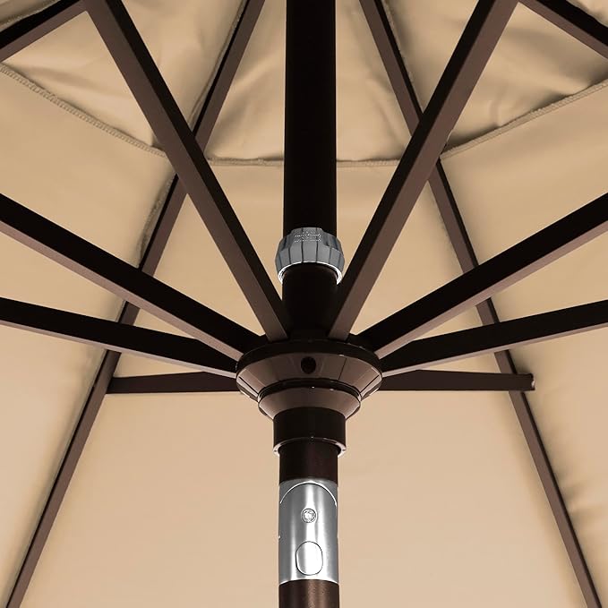 California Umbrella 12-Year-Non-Fading, 9Ft Premium Sunbrella Patio Umbrella, Hand-Crank, Button-Tilt, Bronze Frame, Heather Beige Fabric