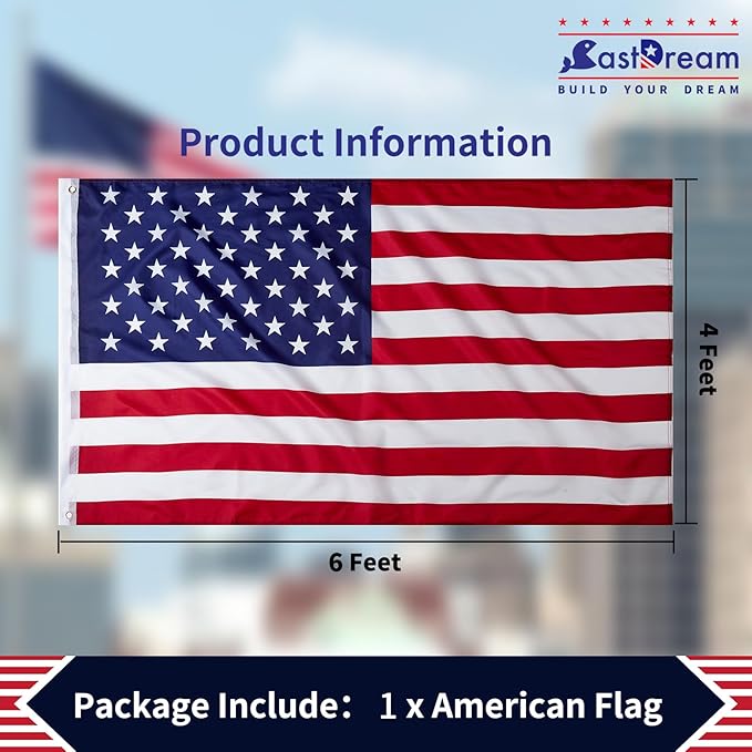 American US Flag 4x6,Vibrant Color & Fade Resistant US Flags for Outside 4x6 ft Flags Double Stitched Long Lasting Polyester with Durable Brass Grommets USA Flag(1 PACK)