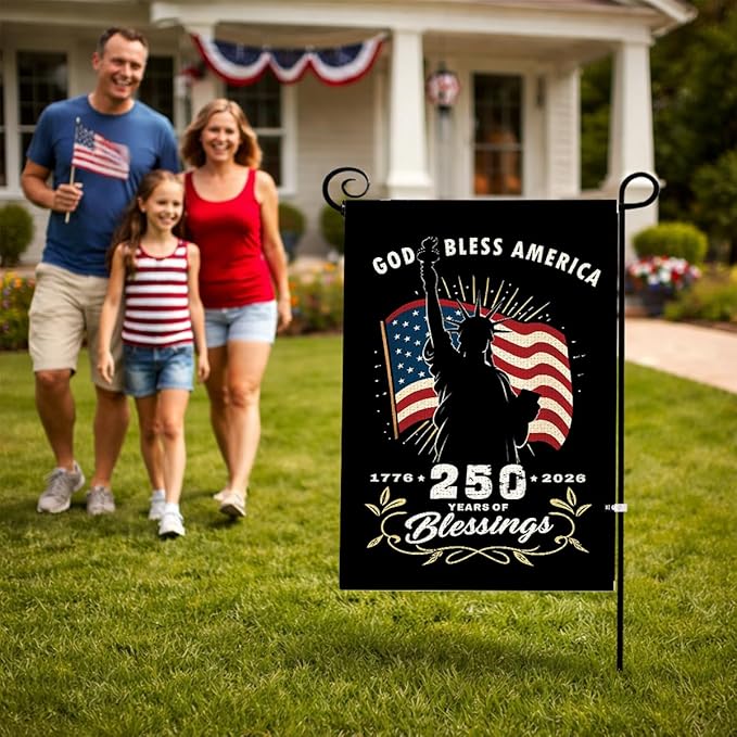 250th Anniversary USA Garden Flag for Outside 1776-2026 Patriotic American Flag Double-Sided Waterproof Yard Flag 12x18 Inch 4th of July Decorations USA 250th Merchandise God Bless America 4