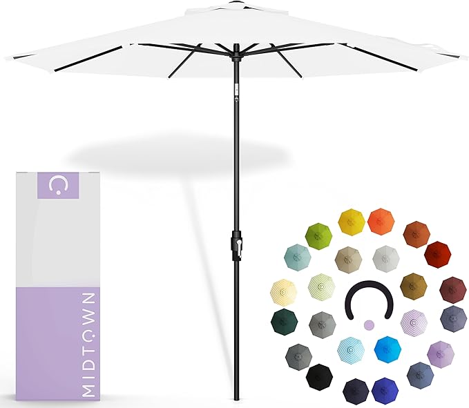 Midtown Umbrellas – The Swilt 9 Ft Patio Umbrellas with 360° Swivel & Tilt Mechanism, 8 Fiberglass Ribs & Terylast Polyester Fabric for Backyard, Deck, Pool & Cafes - Ivory Canopy, Black Pole