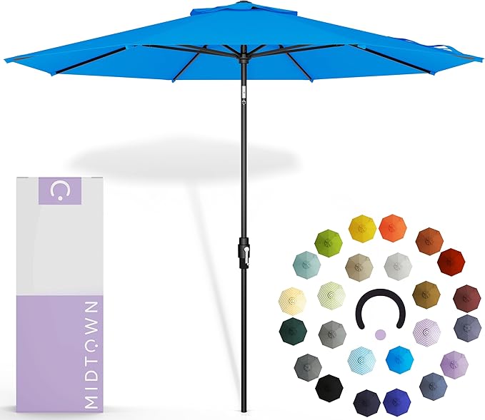 Midtown Umbrellas – The Swilt 10 Ft Patio Umbrellas with 360° Swivel & Tilt Mechanism, 8 Fiberglass Ribs & Terylast Polyester Fabric for Backyard, Deck, Pool & Cafes - Cobalt Canopy, Black Pole
