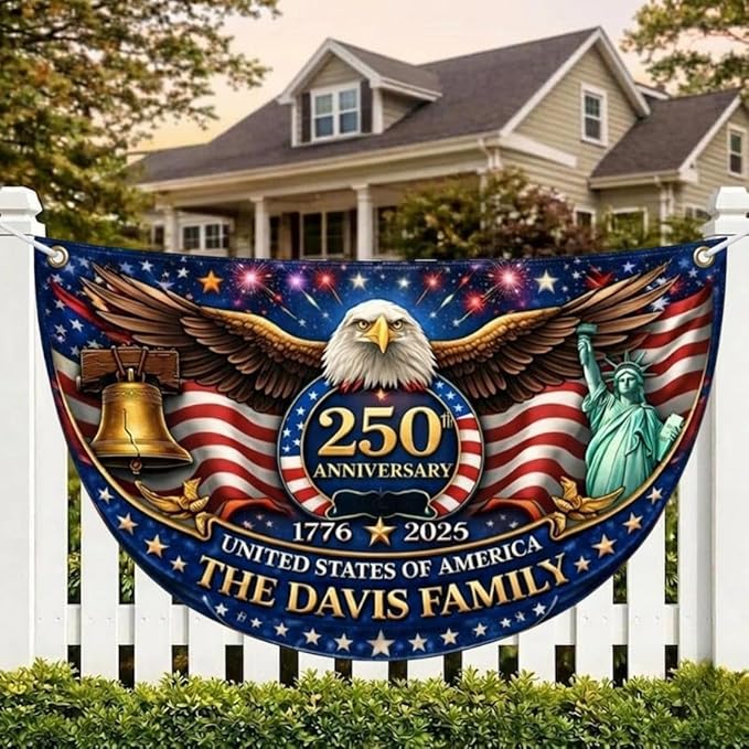 Personalized 250th Anniversary Bunting Flag, Custom Family Name Patriotic Semiquincentennial Porch Decor, 250 Years of Independence Day Gift, Patriotic Family Fence, Garden Decor
