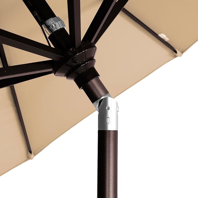 California Umbrella 12-Year-Non-Fading, 9Ft Premium Sunbrella Patio Umbrella, Hand-Crank, Button-Tilt, Bronze Frame, Heather Beige Fabric