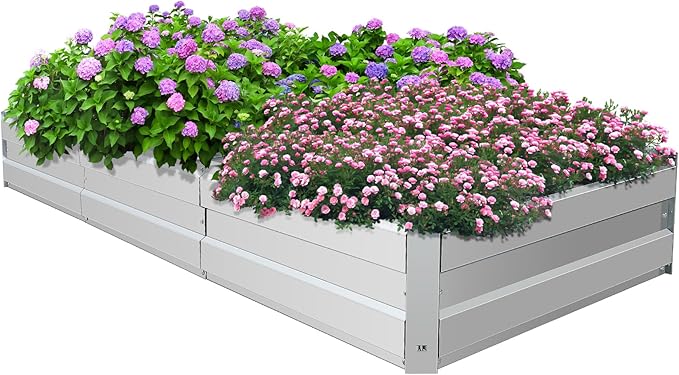Galvanized Raised Garden Bed Outdoor for Flowers Vegetables Herb, 8.3x3x1FT Large Heavy Metal Planter Box Designed Kit, Easy DIY and Cleaning