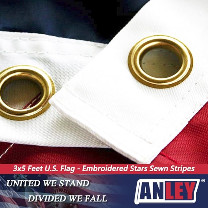 ANLEY EverStrong Series American Flag 3x5 Foot Heavy Duty - Embroidered Stars and Sewn Stripes - 4 Rows of Lock Stitching - US National Banner Flags with Brass Grommets 3 X 5 Ft