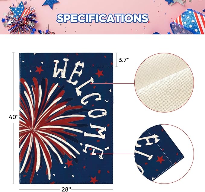AVOIN colorlife 4th of July Patriotic Fireworks House Flag 28x40 Inch Double Sided Outside, Memorial Day Welcome Yard Outdoor Decoration