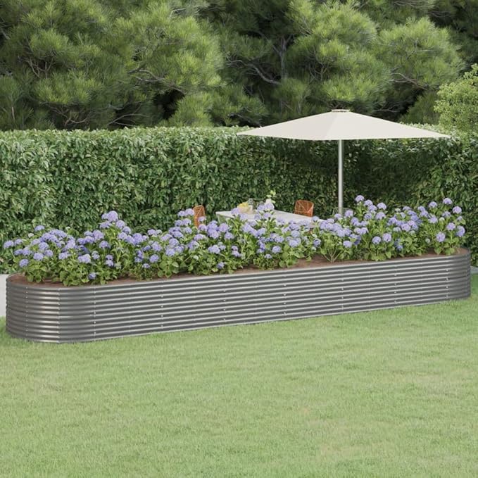 Garden Raised Bed Powder-Coated Steel 229.9"x55.1"x26.8" Gray,Raised Garden Bed,Outdoor Planters for Flower Herb Garden