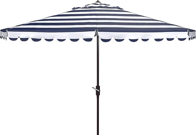 SAFAVIEH 11ft Outdoor Patio Umbrella, Round, Vienna Collection, Navy & White Stripe, Crank, Button Tilt, UV Resistant for Deck, Backyard, Poolside (PAT8111C)