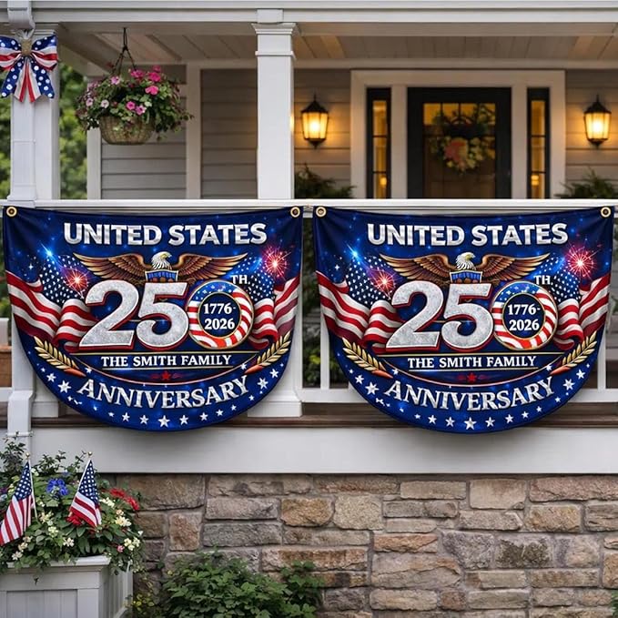 Personalized 250th Anniversary Bunting Flag, Custom USA 250 Years Flag, America 1776 2026 Banner, USA 250th 4th of July Patriotic Gift for Family, Porch, Fence, Garden, Outdoor Decor