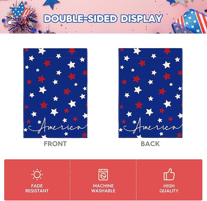 AVOIN colorlife 4th of July America Blue House Flag 28x40 Inch Double Sided Outside, Independence Day Patriotic Stars Yard Outdoor Decoration