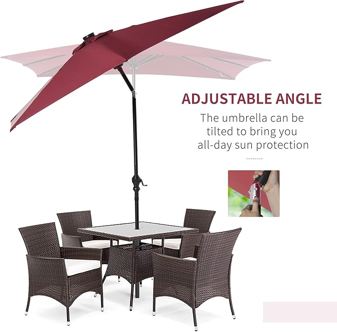 Outsunny 9' x 7' Solar Umbrella, LED Lighted Patio Umbrella for Table or Base with Tilt & Crank, Outdoor Umbrella for Garden, Deck, Backyard, Pool, Beach