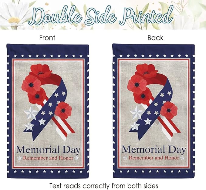 Memorial Day House Flag Ribbon Poppy Stars and Stripes American Patriotic 28 x 40 Inch Vertical Double Sized 4th of July Independence Day Yard Outdoor Decoration