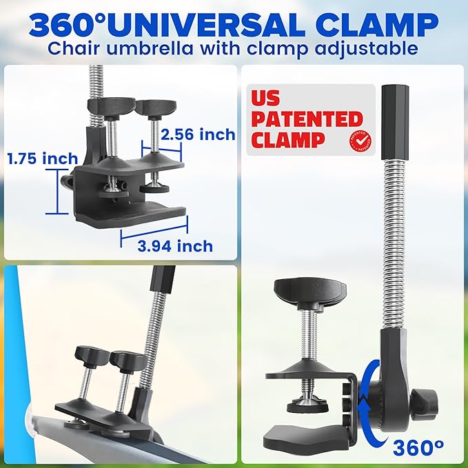 Beach Umbrella,2PACK 48.7inch Chair Umbrella with Clamp adjustable 360°,UV Protection Large Camping Chair Umbrellas for Camping chair, Glof Cart,Table(Chair,Table not include)