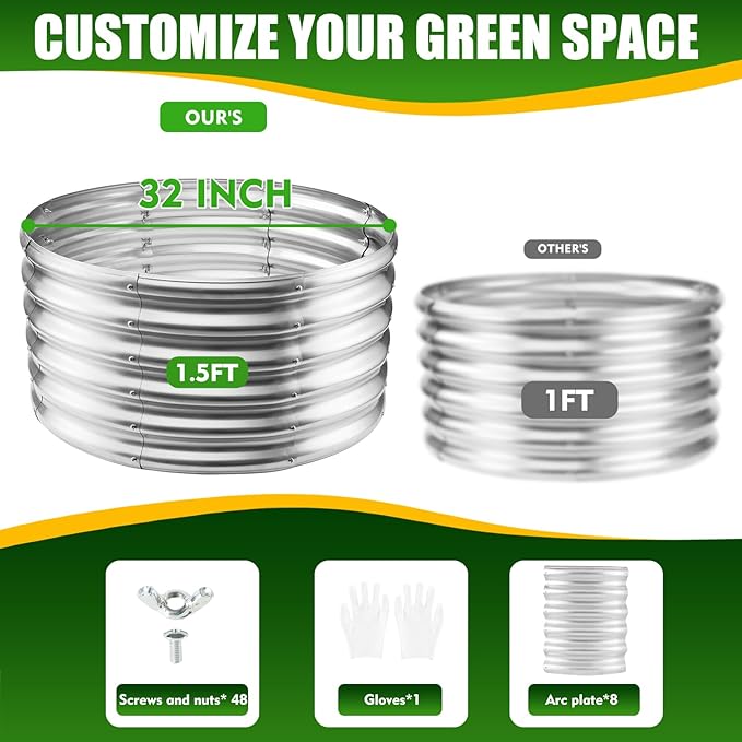17" Tall Elevated Round Metal Rised Garden Bed- 2.7'x2.7' in Size and 0.8MM Thick Durable Planter Box for Vegetables Flowers Succulent at Patio/Garden Outdoor (Silver, 2.7FT Diameter)