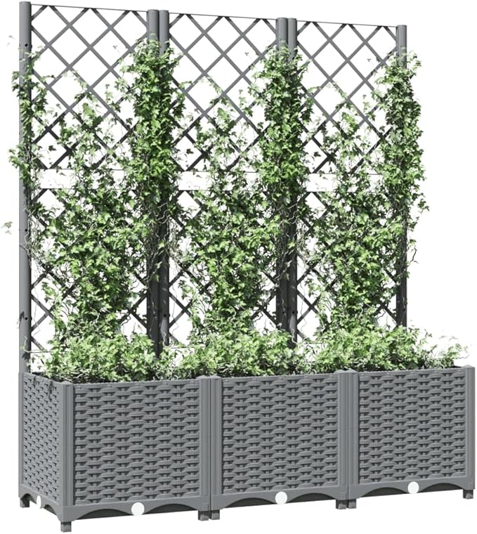 Garden Planter with Trellis Light Gray 47.2"x15.7"x53.5" PP Raised Garden Bed for Outdoor Plants, Elevated Planter Box, Garden Raised Bed for Flowers and Vegetables