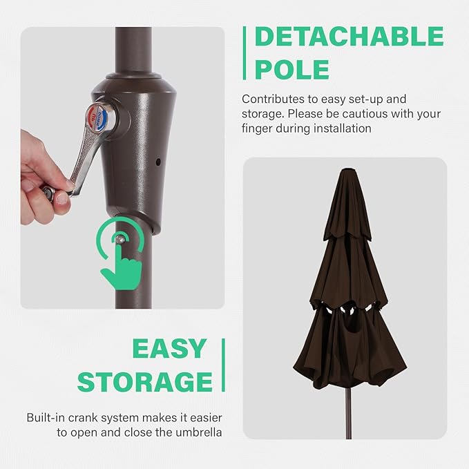 JEAREY 9FT 3 Tier Patio Umbrella Outdoor Market Umbrella Table Umbrellas with Button Tilt and Crank UV Protection Outside Garden Pool Umbrella,Coffee