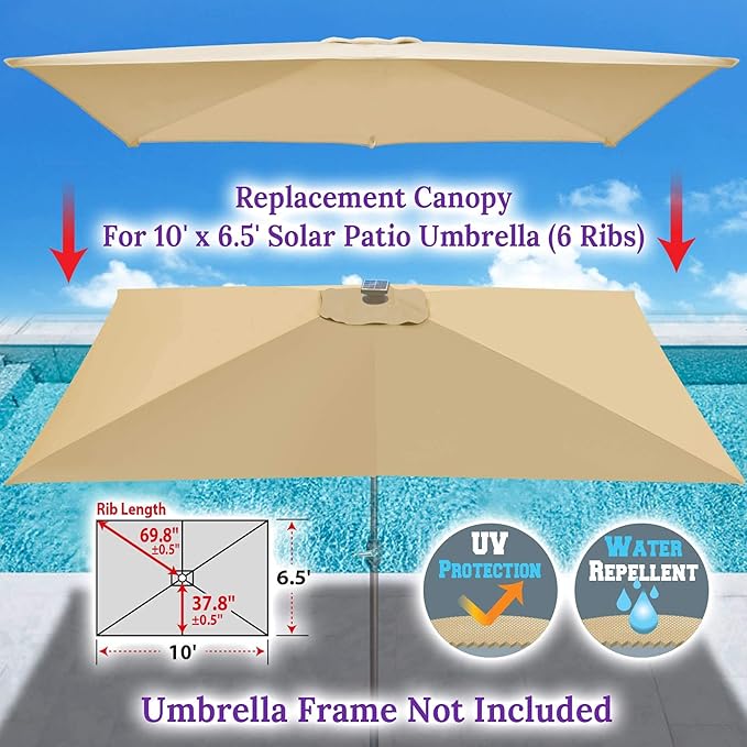 BenefitUSA Top Cover Replacement Umbrella Canopy for 10ft x 6.5 ft 6 ribs Patio Umbrella Outdoor Market (Canopy Only)