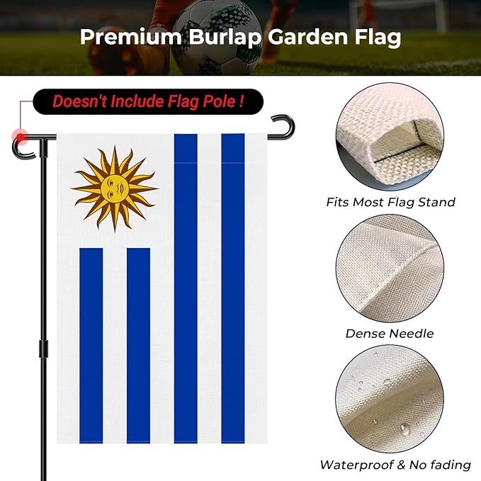 Uruguay Garden Flag 12 x 18 Inch, Uruguayan Yard Flag Double Sided Burlap Outdoor Decor for Porch, Lawn, Mailbox, National Celebrations