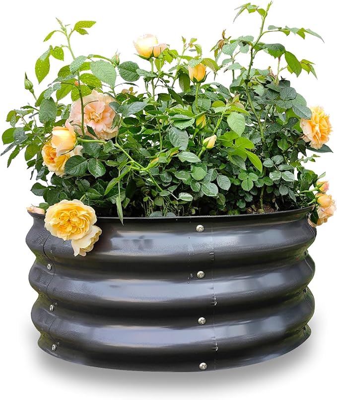 GARDMAX 2x2x1FT Galvanized Round Raised Garden Bed Kit, Metal Planter Boxes Outdoor with Easy Assembly, Large Garden Bed for Vegetables, Fruits, Flower, Herbs Dark Gray