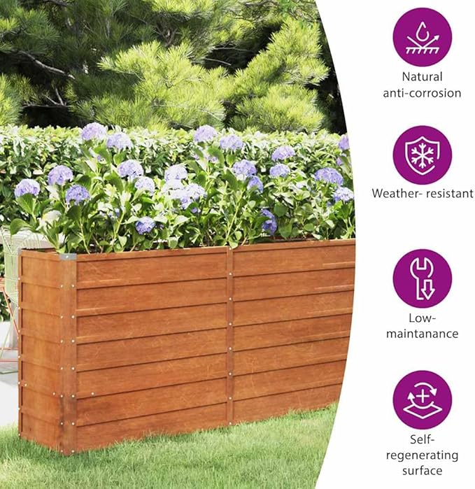 vidaXL Garden Raised Bed Planter - corten Steel Flower Box, Plant Stand, 94.5"x15.7"x30.3", Outdoor Garden/Patio Planter Pot, ic Brown