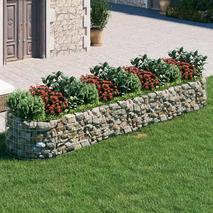 vidaXL Galvanized Iron Gabion Raised Bed - Long-Lasting Exterior Garden Planter - Stunning Silver Finish - Ideal for Patio & Garden Flowers - Easy Assembly Required