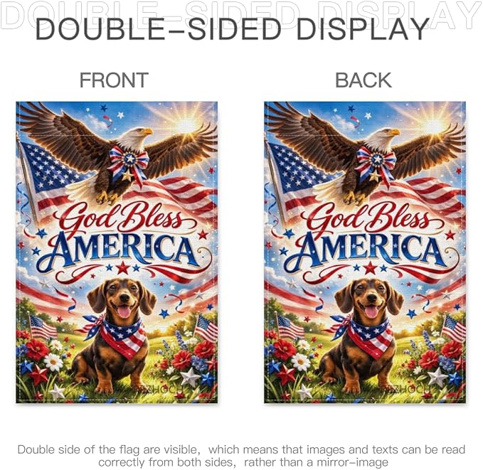 Patriotic Dachshund Garden Flag 12x18 Inch,American Independence Day Outdoor Yard USA Flag Funny Animal,Red White Blue 4th of July Lawn Porch Double Sided Outside Decor