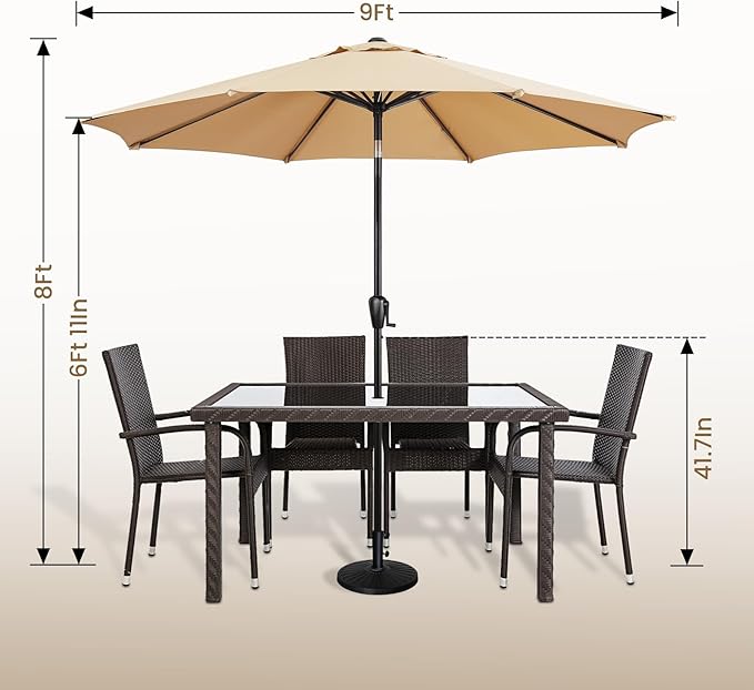 Sun-Ray 9' Round Patio Umbrella with Push-Button Tilt and Hand Crank Lift System, Market Umbrella for Porch, Deck, and Patio
