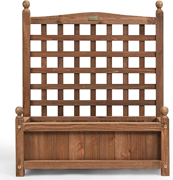 Giantex Wood Planter Free Standing Plant Raised Bed with Trellis for Garden or Yard (25’"Lx11 Wx30 H)