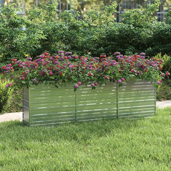 Garden Raised Bed 94.5"x15.7"x30.3" Galvanized Steel Silver,Raised Garden Bed,Outdoor Planters for Flower Herb Garden