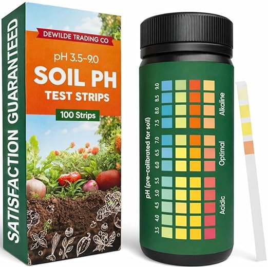 Soil pH Paper Test Kit – 100 Tester Strips (3.5-9 Range) – Use for Testing Garden Home Lawn Grass Vegetable Gardening Dirt Yard Compost Outdoor and Indoor Plants