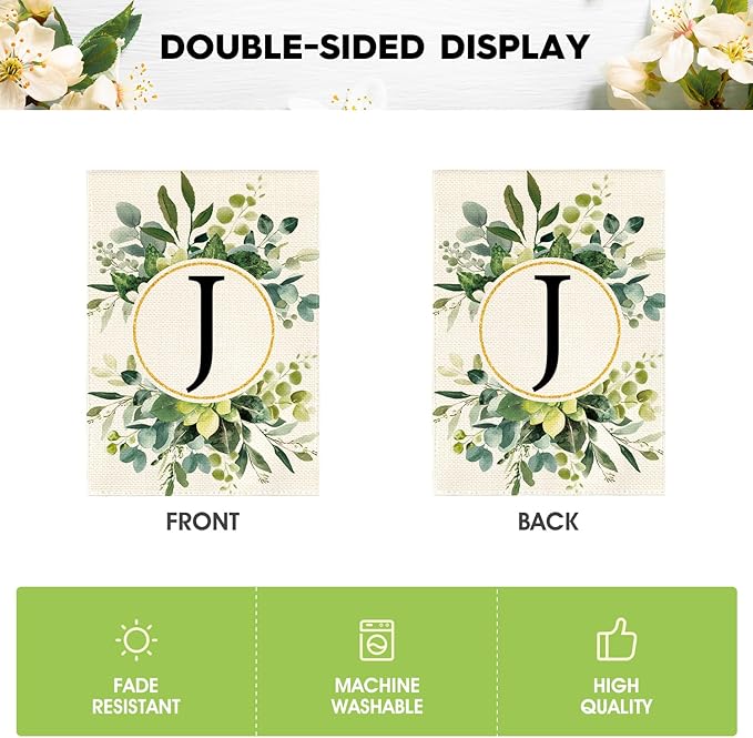 AVOIN colorlife Monogram Letter J Floral Garden Flag 12x18 Inch Double Sided Outside, Family Last Name Initial Yard Outdoor Decoration