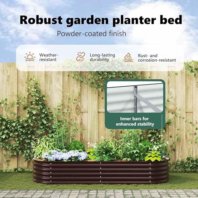 vidaXL Modern Galvanized Steel Garden Raised Bed 94.5In X 31.5In 17.3In Outdoor Metal Planter Durable Brown Finish Perfect for Vegetables and Flowers Stylish Home Gardening Solution Hive Oval Design