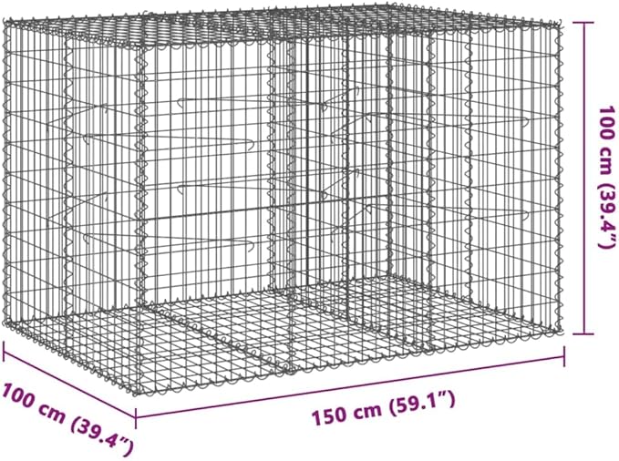Galvanized Iron Gabion Basket with Cover 59.1"x39.4"x39.4" Outdoor Metal Planter Box for Raised Garden Bed, Landscaping, Stone Fence Wall Design