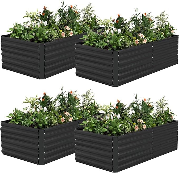 6x3x2 ft Raised Garden Bed, Large Metal Planter Raised Beds, Planters for Outdoor Plants for Vegetables, Flowers, Herbs, Fruits, and Succulents.(4 Pcs)