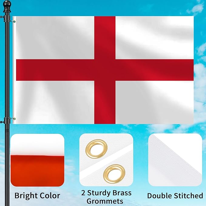 England Flag 3x5 FT Heavy Duty English Flag Double Stitched Vivid Color Fade Proof Outdoor Decor With Brass Grommets(England)