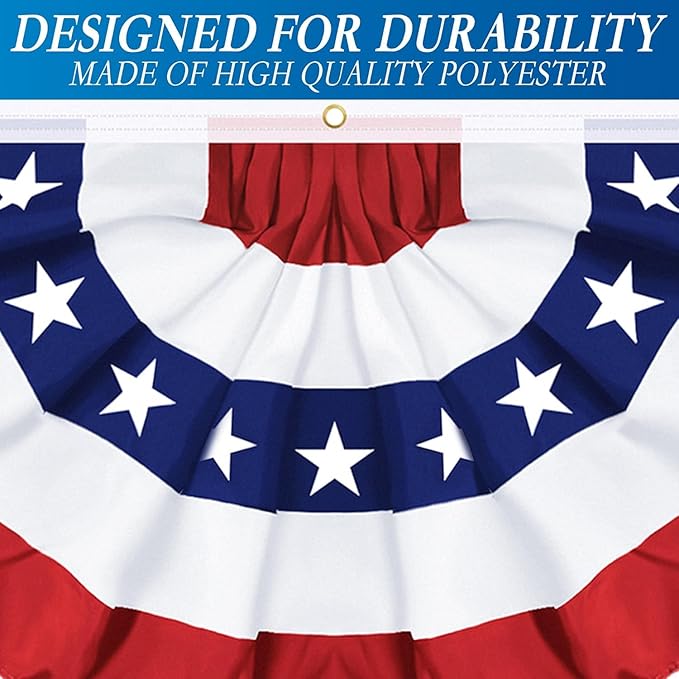 1 Pack 3x6 FT USA Pleated Fan Flag, American Bunting Flag Patriotic Half Fan Banner 4th of July Decorations Outdoor Memorial Day Decor Fourth July Independence Day Outside Red White and Blue Decor