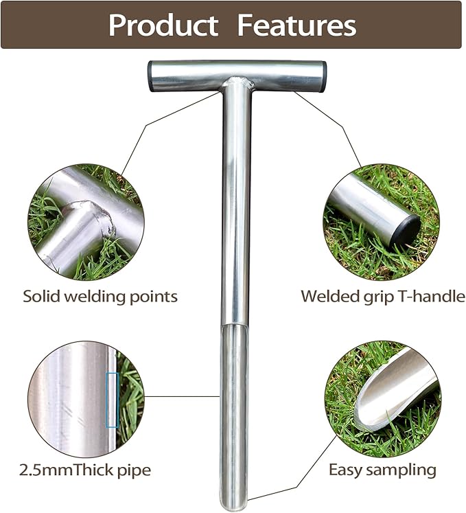 HiHydro Soil Sampler Probe Stainless Steel Tubular T-Style Handle Soil Test Kits Satisfying The Sampling Depth of Agriculture Forest(C)