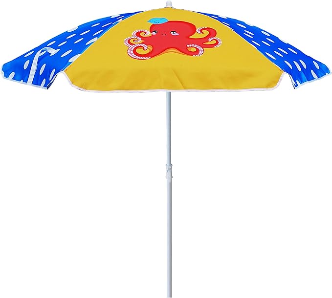 AMMSUN 5ft Seaside Umbrella for Sand Box Water Table Picnic Table - Kids Durable Umbrellas for children Beach Camping Garden Outdoor Play Shade Blue Yellow Octopus