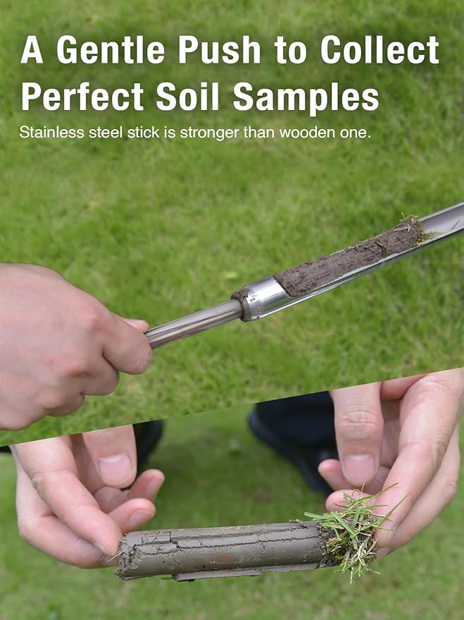 Soil Probe 12in with Pushing Tool, T-Handle Soil Sample Probe Rod Stainless Steel, Soil Sampler Probes for Soil Sampling, Soil Test Kit for Gardening