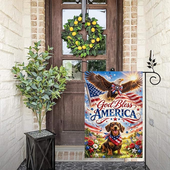 Patriotic Dachshund Garden Flag 12x18 Inch,American Independence Day Outdoor Yard USA Flag Funny Animal,Red White Blue 4th of July Lawn Porch Double Sided Outside Decor