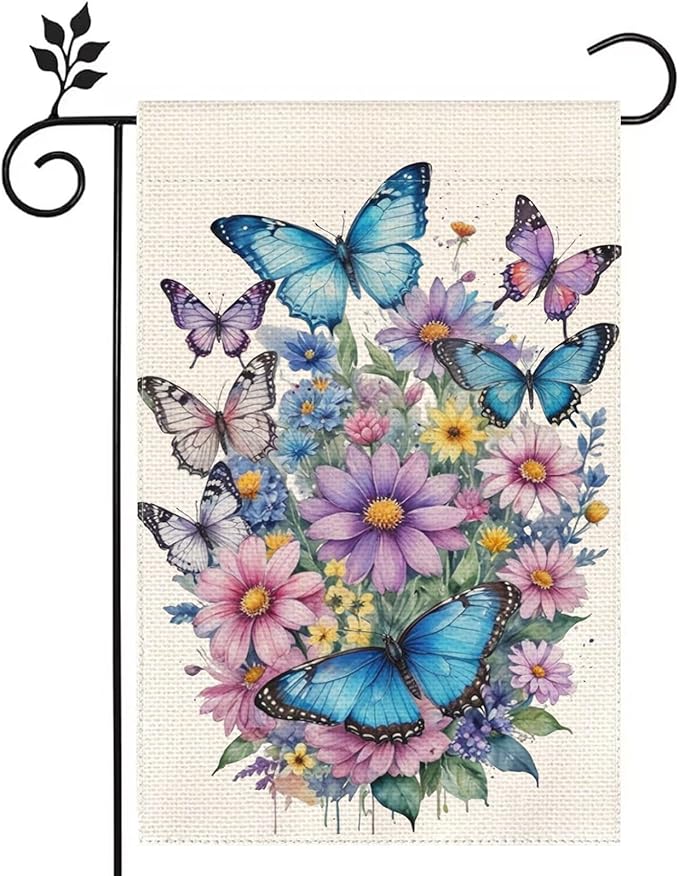 Butterly Flowers Garden Flag 12x18 Inch Double Sided Welcome Yard Outdoor Home Decoration