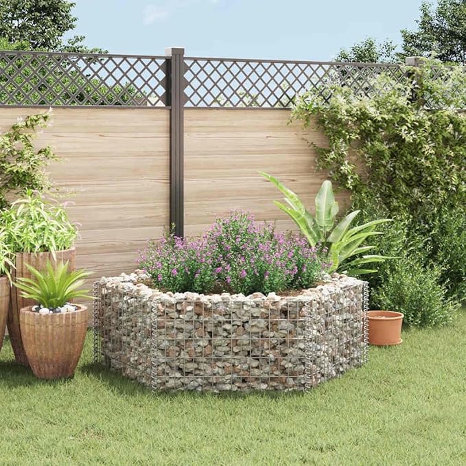 Gabion Raised Bed, Silver Galvanized Steel, 63x55.1x19.7 in, Hexagonal Outdoor Planter for Garden Plants, High Capacity