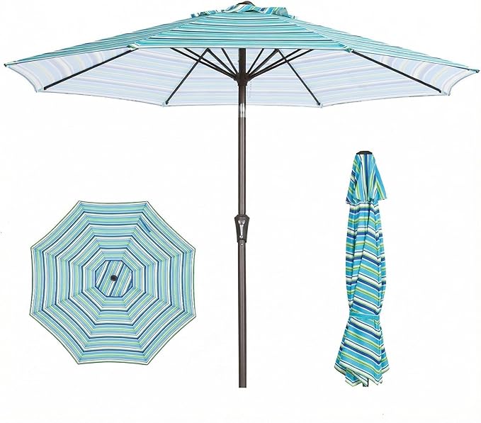 PatioKingdom 9FT Patio Outdoor Umbrella-UPF 50+ Sun Shade with Wind Vent, Push-Button Tilt & Smooth Crank Lift, Rust-Resistant Fiberglass Frame for Garden, Backyard,Yard