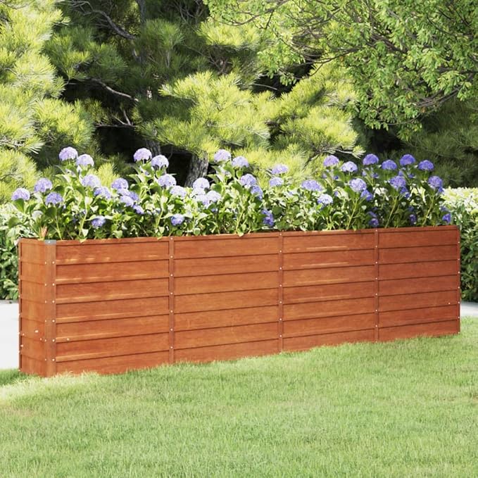 vidaXL Raised Garden Bed - Corten Steel Planter, 126"x15.7"x30.3", Weather Resistant Rusty Brown for Patio and Balcony