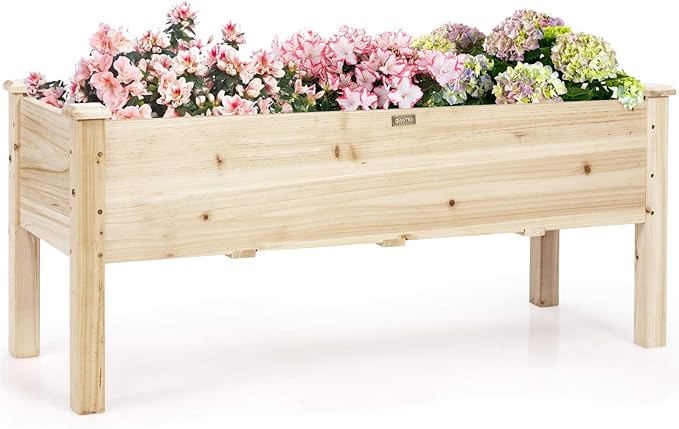 Giantex Raised Garden Bed, Wood Planter Box with Legs, Drain Holes, Elevated Garden Bed for Vegetables, Standing Garden Container Planter Raised Beds for Backyard, Patio